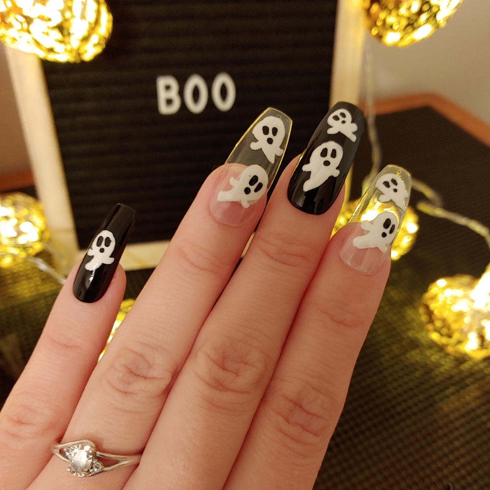 Halloween Ghost Press On Nails - New Hand Painted